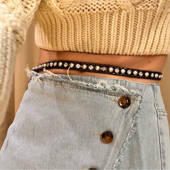 Women’s Pearl & Crystal Chain Belt, Body Jewelry, lobster clasp closure One Size - Picture 13 of 13